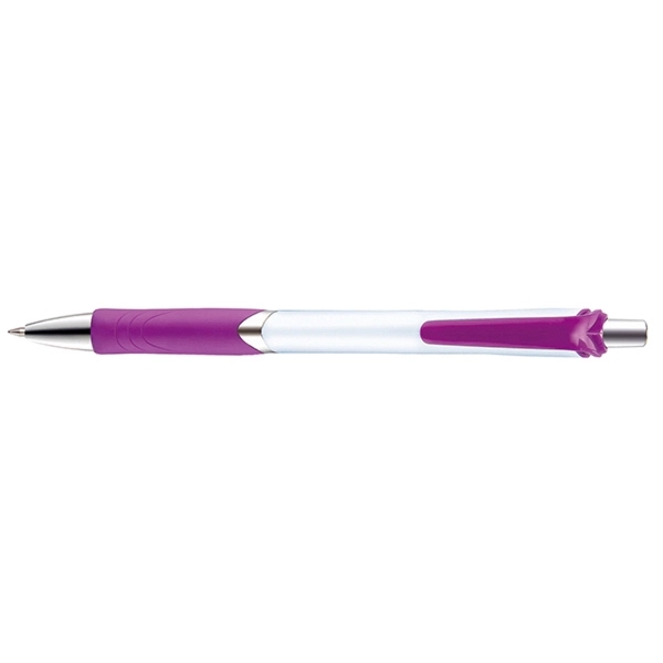 Frisco Prime plunger-action pen with a contoured, bright white barrel, chrome... from ASI 82498 RiteLine LLC