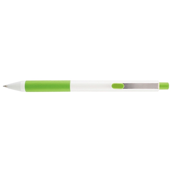 Shiner Prime plunger-action pen with a straight, white barrel and colored... from ASI 82498 RiteLine LLC