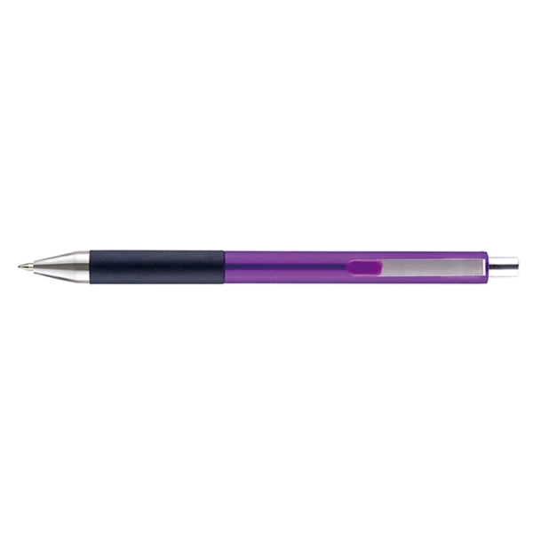 Shiner plunger-action pen with a straight, metallic barrel, black soft grip,... from ASI 82498 RiteLine LLC