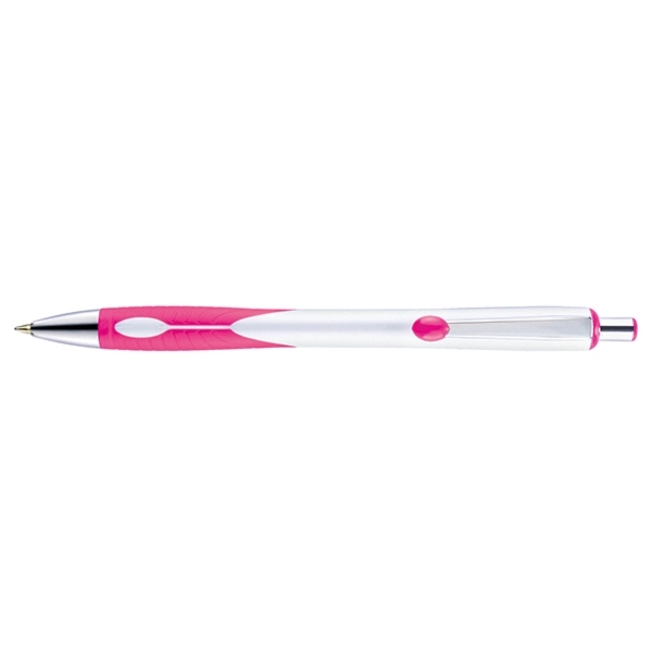 Retractable style pen with contoured bright white barrel, co-molded soft grip,... from ASI 82498 RiteLine LLC