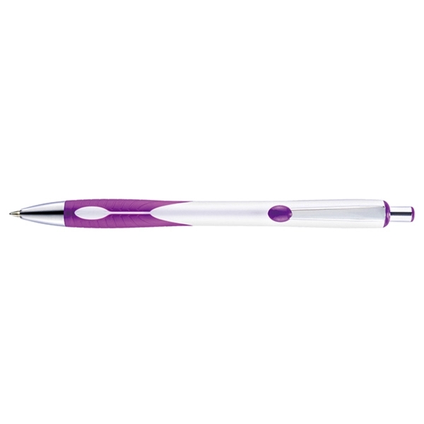 Retractable style pen with contoured bright white barrel, co-molded soft grip,... from ASI 82498 RiteLine LLC