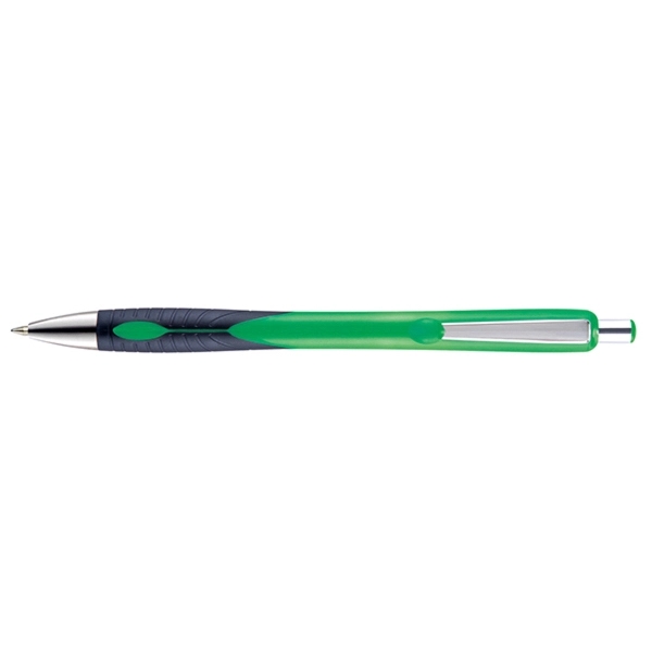 Plastic ballpoint pen with retractable design, contoured colored barrel, co-molded soft... from ASI 82498 RiteLine LLC