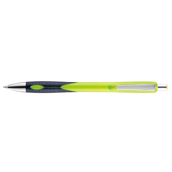 Plastic ballpoint pen with retractable design, contoured colored barrel, co-molded soft... from ASI 82498 RiteLine LLC