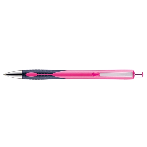 Plastic ballpoint pen with retractable design, contoured colored barrel, co-molded soft... from ASI 82498 RiteLine LLC