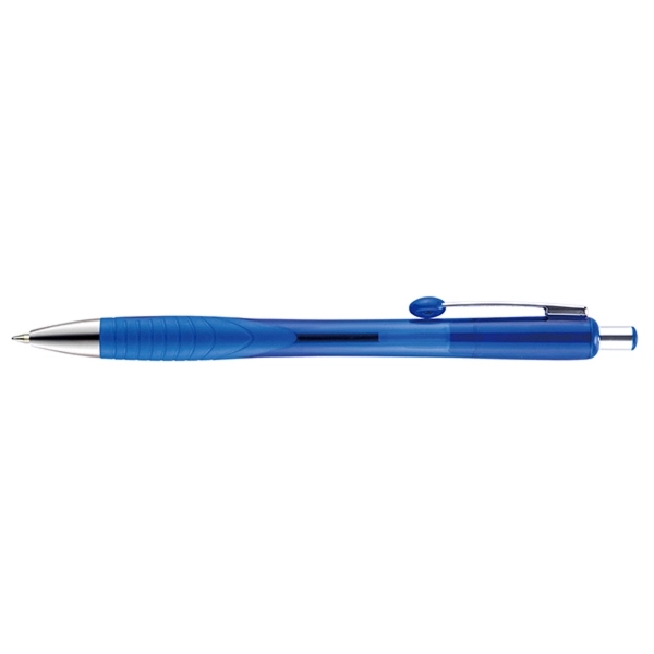 Retractable style pen with contoured translucent barrel, black ink, co-molded soft... from ASI 82498 RiteLine LLC