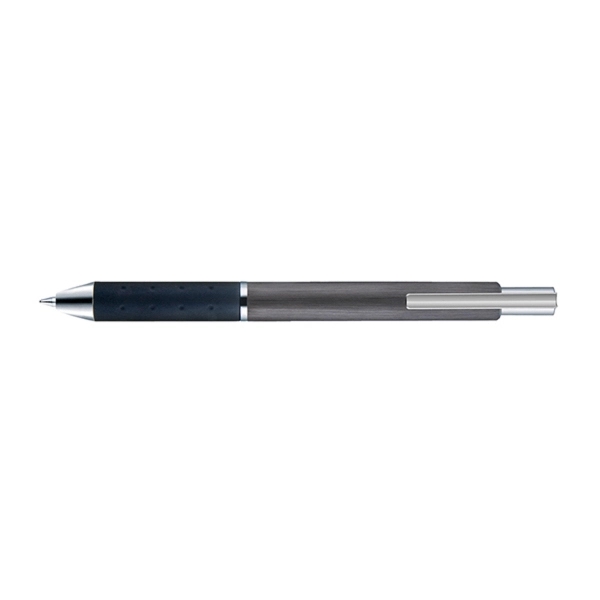 Retractable style pen with straight metal barrel, satin finish, black soft... from ASI 82498 RiteLine LLC