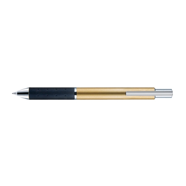 Retractable style pen with straight metal barrel, satin finish, black soft... from ASI 82498 RiteLine LLC