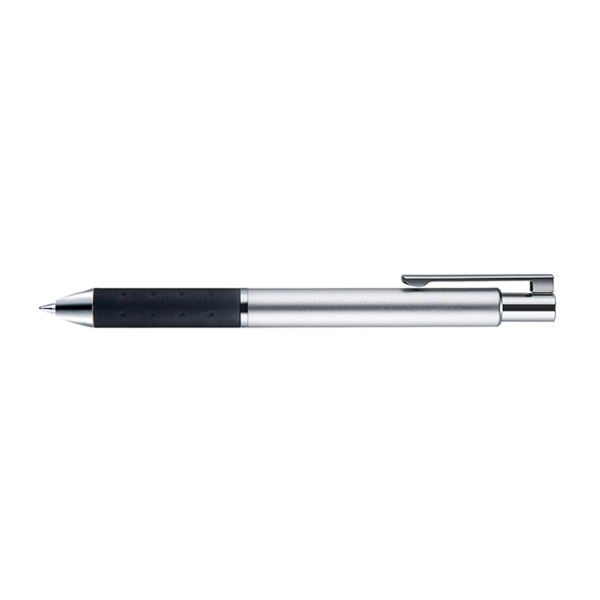 Retractable style pen with straight metal barrel, satin finish, black soft... from ASI 82498 RiteLine LLC