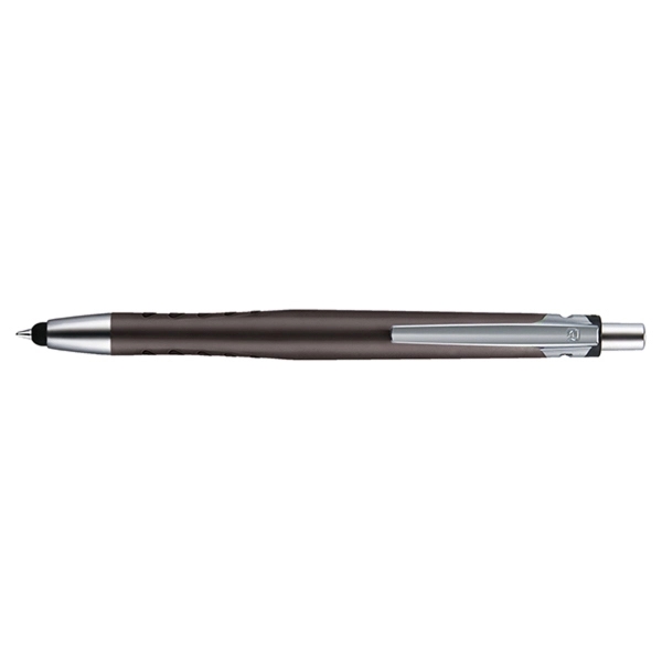 Plano plunger-action stylus shine pen with a contoured, glossy metallic barrel... from ASI 82498 RiteLine LLC