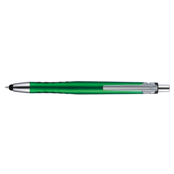 Plano plunger-action stylus shine pen with a contoured, glossy metallic barrel... from ASI 82498 RiteLine LLC