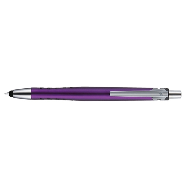 Plano plunger-action stylus shine pen with a contoured, glossy metallic barrel... from ASI 82498 RiteLine LLC