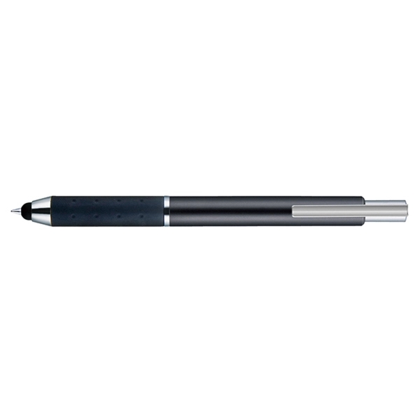 Retractable style stylus pen with metal barrel, satin finish, black soft... from ASI 82498 RiteLine LLC