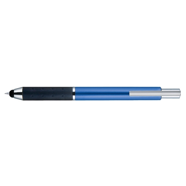 Retractable style stylus pen with metal barrel, satin finish, black soft... from ASI 82498 RiteLine LLC