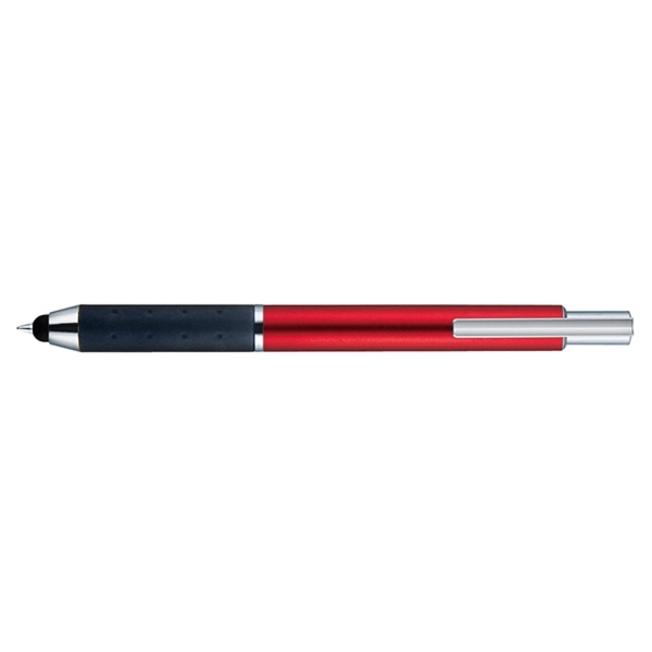 Retractable style stylus pen with metal barrel, satin finish, black soft... from ASI 82498 RiteLine LLC