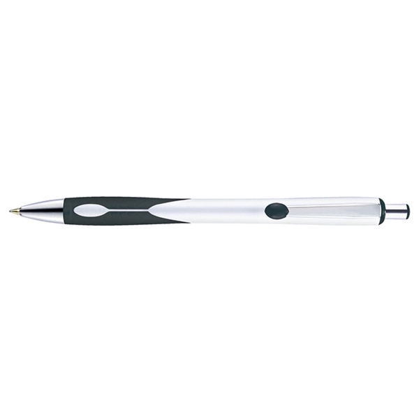 Retractable style pen with contoured bright white barrel, co-molded grip, chrome... from ASI 82498 RiteLine LLC
