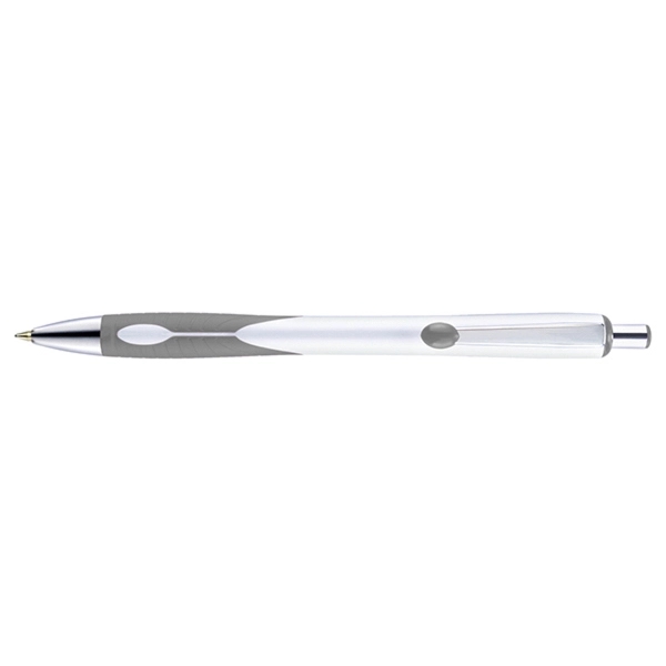 Retractable style pen with contoured bright white barrel, co-molded grip, chrome... from ASI 82498 RiteLine LLC