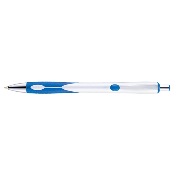 Retractable style pen with contoured bright white barrel, co-molded grip, chrome... from ASI 82498 RiteLine LLC