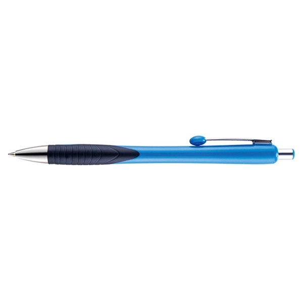 Retractable style pen with contoured colored barrel, co-molded soft grip, chrome... from ASI 82498 RiteLine LLC