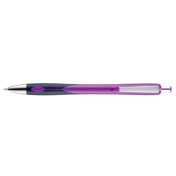 Retractable style pen with contoured colored barrel, co-molded soft grip, chrome... from ASI 82498 RiteLine LLC