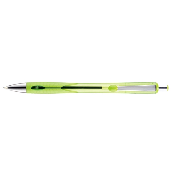 Retractable style pen with contoured translucent barrel, co-molded grip, chrome tim... from ASI 82498 RiteLine LLC