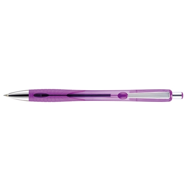 Retractable style pen with contoured translucent barrel, co-molded grip, chrome tim... from ASI 82498 RiteLine LLC