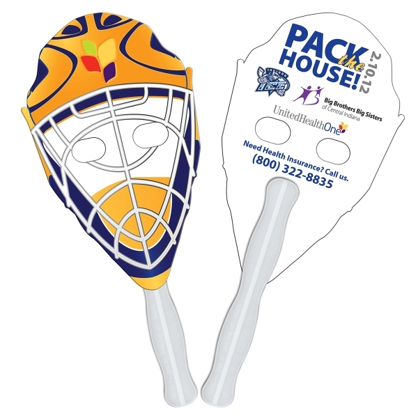 Hockey mask shaped digital economy fans with double sided film lamination.... from ASI 67620 Lion Circle Corp / Lion/Circle