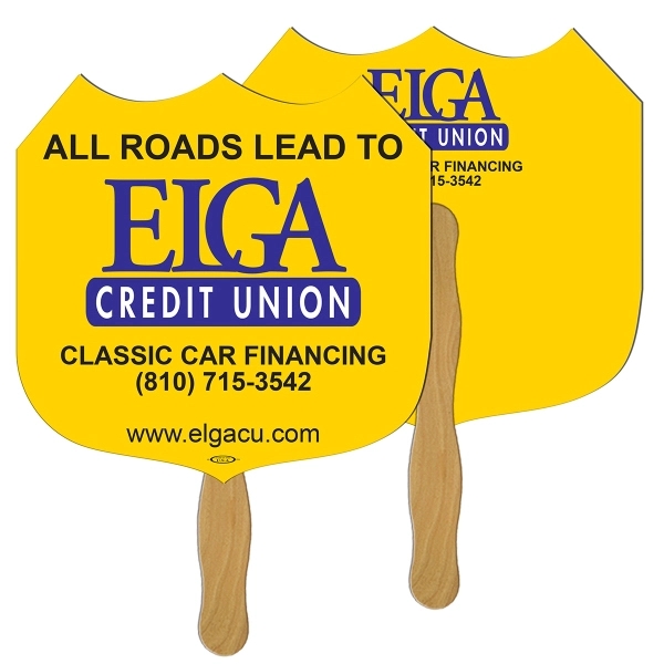 Interstate sign shaped digital economy fans with double sided film lamination.... from ASI 67620 Lion Circle Corp / Lion/Circle