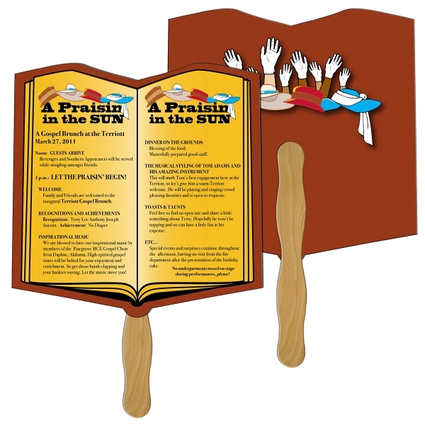 Open book shaped digital economy fans with double sided film lamination.... from ASI 67620 Lion Circle Corp / Lion/Circle