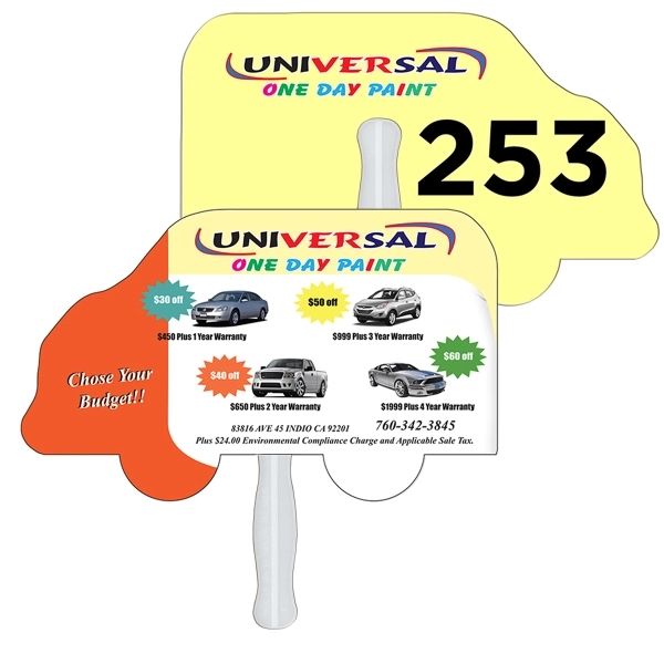 Digital printed truck shape auction fan with visible wooden stick.... from ASI 67620 Lion Circle Corp / Lion/Circle