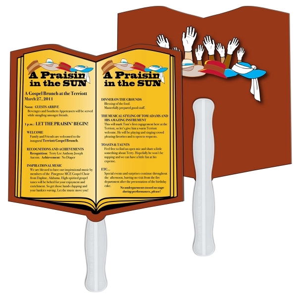 Open Book  shape fast fan with wooden stick.... from ASI 67620 Lion Circle Corp / Lion/Circle