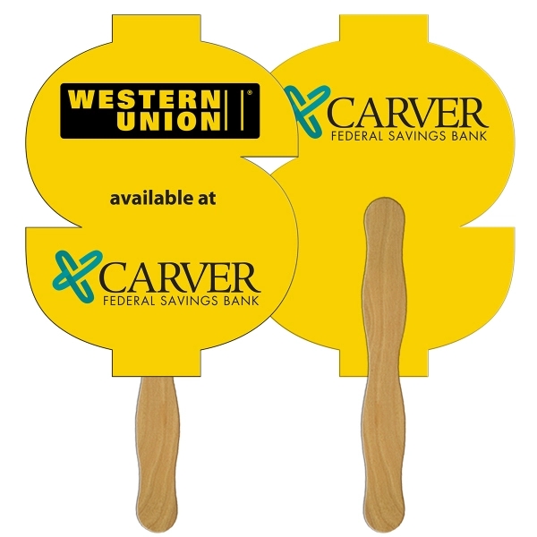 Dollar sign shape fast fan with wooden stick.... from ASI 67620 Lion Circle Corp / Lion/Circle