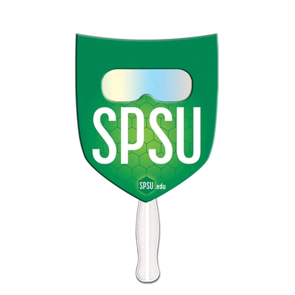 Shield shape hand held fan with see through fireworks film.... from ASI 67620 Lion Circle Corp / Lion/Circle