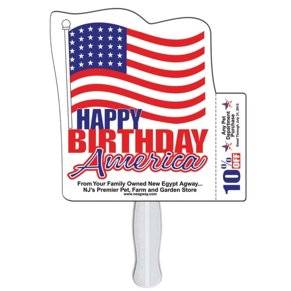 Flag shape fan with a coupon and high gloss finish.... from ASI 67620 Lion Circle Corp / Lion/Circle