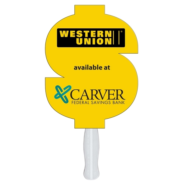 Dollar sign shape fast fan with wooden stick.... from ASI 67620 Lion Circle Corp / Lion/Circle