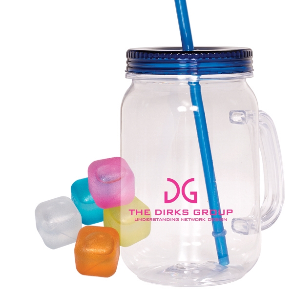 Colored reusable ice cubes and a mason jar with a straw... from ASI 79530 Prime Line / Prime Line