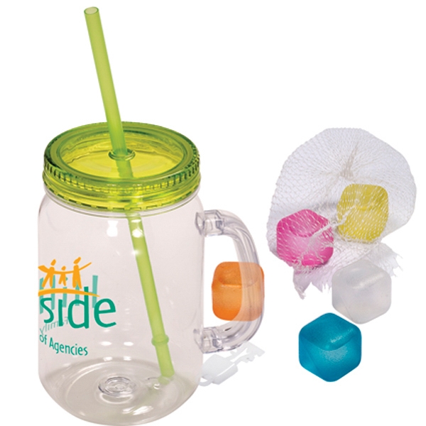 Colored reusable ice cubes and a mason jar with a straw... from ASI 79530 Prime Line / Prime Line