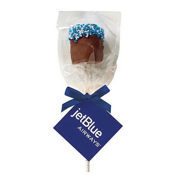 Chocolate covered marshmallow pop that's topped with nonpareil sprinkles that match... from ASI 71685 Midnite Snax®