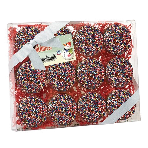 12 pack of chocolate covered Oreos® featuring rainbow nonpareil sprinkles.... from ASI 71685 Midnite Snax®