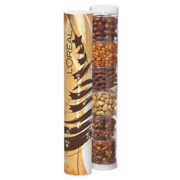 6 way tube filled with toffee, chocolate covered pretzels & nuts.... from ASI 71685 Midnite Snax®