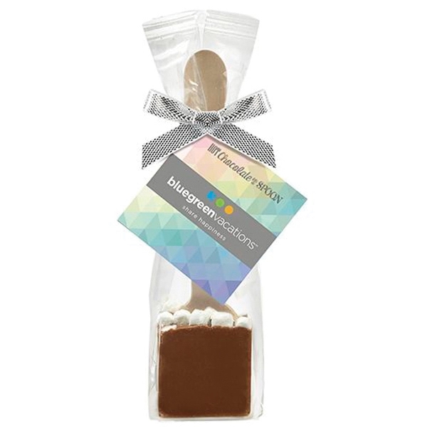 Hot chocolate kit featuring Belgian milk chocolate on a spoon inside... from ASI 71685 Midnite Snax®