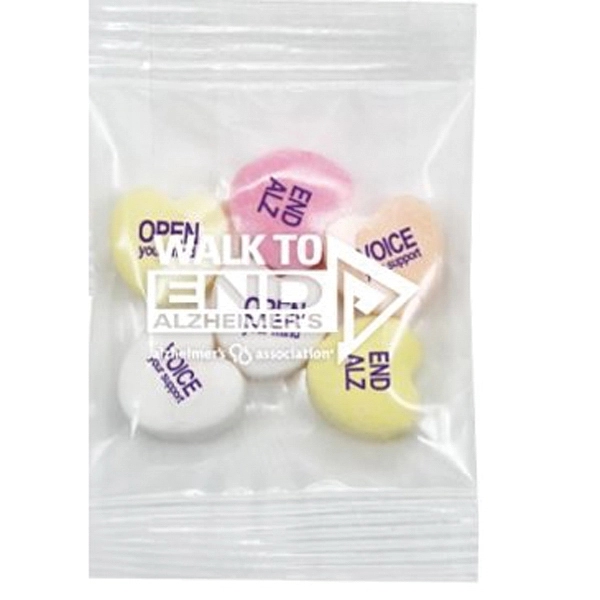 Header bag filled with 6 conversation hearts; 3 custom messages and... from ASI 71685 Midnite Snax®