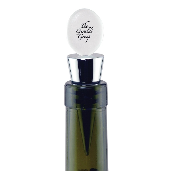 Silver wine stopper with frosted white topper and pad printed graphics.... from ASI 62190 Illini