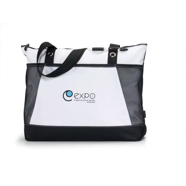 Polyester tote bag with zippered main compartment, front pocket, pen loop,... from ASI 56070 Gemline / Gemline®