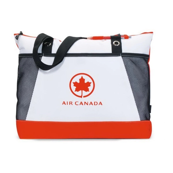 Polyester tote bag with zippered main compartment, front pocket, pen loop,... from ASI 56070 Gemline / Gemline®