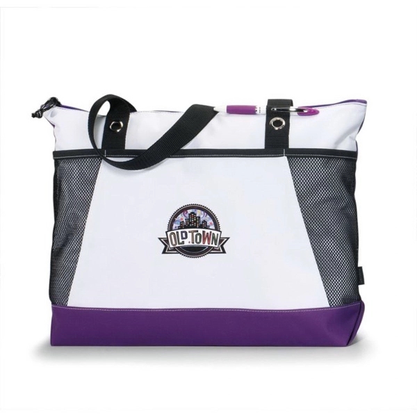 Polyester tote bag with zippered main compartment, front pocket, pen loop,... from ASI 56070 Gemline / Gemline®