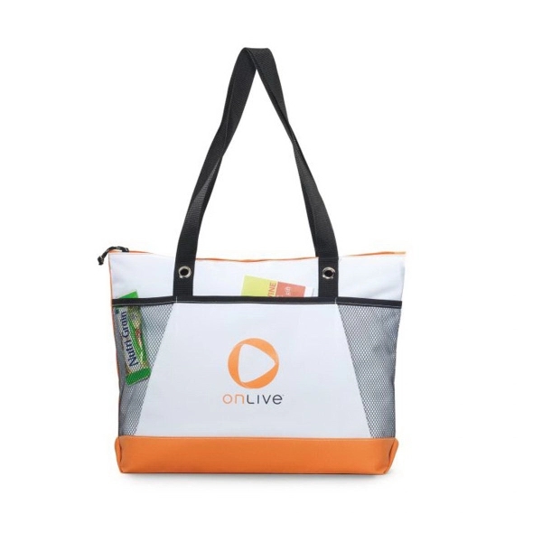 Polyester tote bag with zippered main compartment, front pocket, pen loop,... from ASI 56070 Gemline / Gemline®