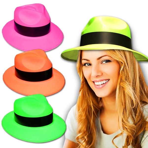 Neon-colored plastic fedora gangster hat.... from ASI 42016 Brighter Promotions Inc / Chemical Light™