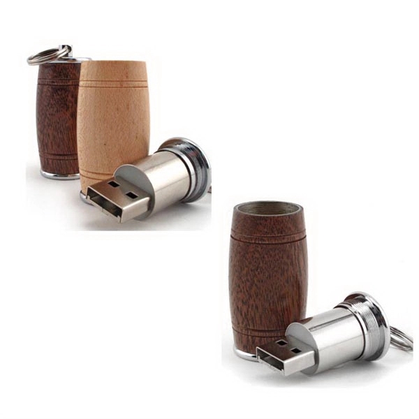 Wooden barrel-shaped 2.0 USB flash drive for storing and protecting data.... from ASI 37218 Athena Promo (tm)