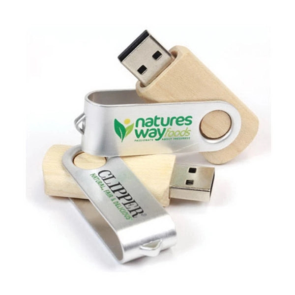 Wooden USB 2.0 flash drive with a swivel mechanism available in... from ASI 37218 Athena Promo (tm)