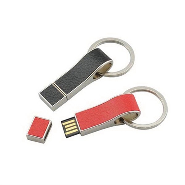 Rectangular USB 2.0 flash drive covered in leather with a large... from ASI 37218 Athena Promo (tm)